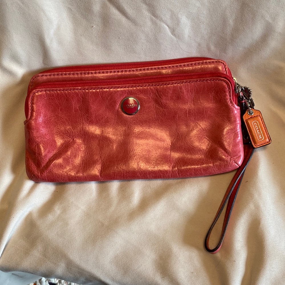 Coach Pink Leather Wristlet Wallet